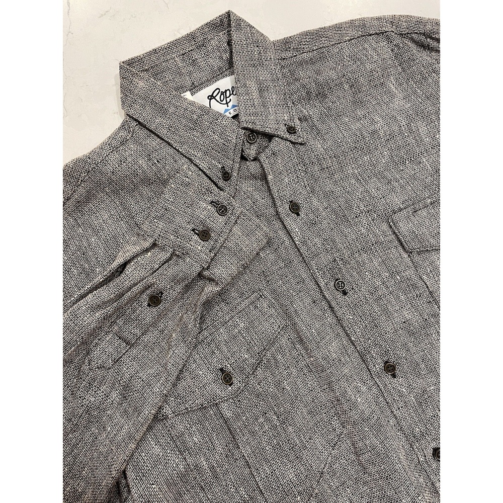 VTG Mens‎ Roper Rodeo Button Up Gray Natural Weave 100% Cotton M Made USA Cowboy